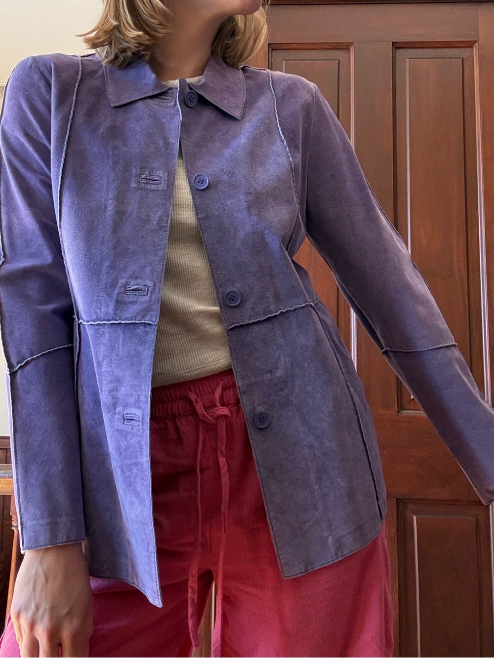 Purple Suede Button-Front Jacket